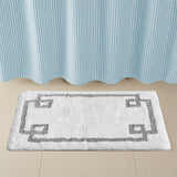 High Pile Bordered Bathroom Rug, White