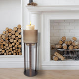 Bronze Bungoma Glass Candle Hurricane in Metal Stand- Tall