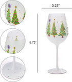 Set of 2 Stemmed Christmas Tree Design Wine Glasses - 14 oz