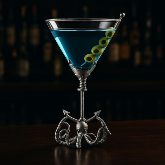 Pewter Kraken Octopus Martini Glass with Anchor Base, Nautical Cocktail Glass