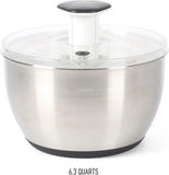 Calphalon Aero 6.3 Qt Stainless Steel Salad Spinner, Fruit Washer, Fruit Washing Bowl with Strainer, Vegetable Cleaner, Salad Cleaner, Lettuce Washer