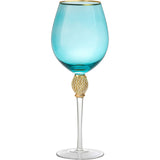 Large Diamond Wine Glasses, 10" H Gold Rim (4, Blue)