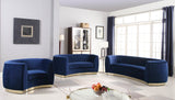 Julian Contemporary Loveseat - Luxurious Velvet Design with Stunning Gold Stainless Steel Accents