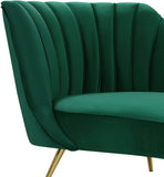 Margo Velvet Lounge Chaise with Gold Stainless Steel Legs and Curved Design for Modern Homes