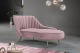 Margo Velvet Lounge Chaise with Gold Stainless Steel Legs and Curved Design for Modern Homes