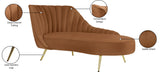 Margo Saddle Velvet Chaise – Luxurious Contemporary Lounge Sofa with Gold Legs & Curved Back Design