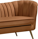 Margo Saddle Velvet Loveseat - Luxurious Plush Upholstery, Gold Legs, Modern Design for Your Home