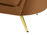 Margo Saddle Velvet Loveseat - Luxurious Plush Upholstery, Gold Legs, Modern Design for Your Home