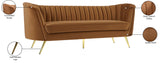 Margo Saddle Velvet Sofa - Luxurious Contemporary Design with Gold Legs, Plush Comfort & Style