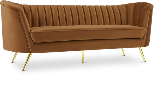 Margo Saddle Velvet Sofa - Luxurious Contemporary Design with Gold Legs, Plush Comfort & Style