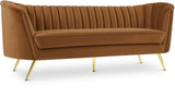 Margo Saddle Velvet Sofa - Luxurious Contemporary Design with Gold Legs, Plush Comfort & Style