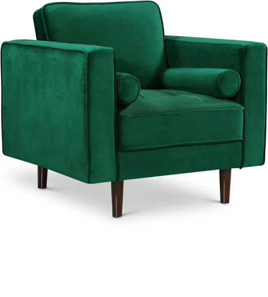 Emily Contemporary Chair with Plush Cushions, Wooden Legs, and Stylish Roll Pillows for Comfort