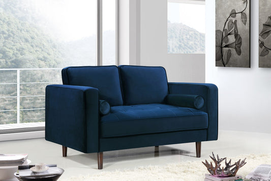 Emily Velvet Loveseat with Plush Deep Tufted Cushions and Stylish Wooden Legs for Ultimate Comfort