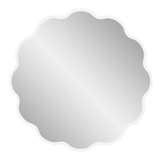 Kushi Round Scalloped Edge Mirror in Glossy White