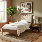 Santos - Vegan Leather Headboard And Wood Bed - Waxed Brown Frame