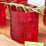 10 oz. Textured Beaded Red Old Fashion Drinking Glasses (Set