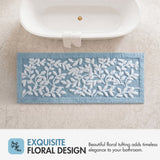 Leaf Cotton Tufted Anti-Skid Bath Rug, Blue