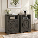 Nightstand with Charging Station Wooden Rustic 2 Count
