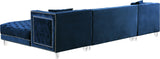 Moda Luxurious Contemporary 3-Piece Sectional Sofa with Double Chaise and Acrylic Lucite Legs
