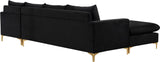 Naomi Velvet Sectional Sofa Set with Reversible Chaise and Customizable Gold & Chrome Legs
