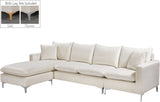 Naomi Velvet Sectional Sofa Set with Reversible Chaise and Customizable Gold & Chrome Legs