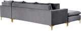 Naomi Velvet Sectional Sofa Set with Reversible Chaise and Customizable Gold & Chrome Legs
