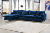 Naomi Velvet Sectional Sofa Set with Reversible Chaise and Customizable Gold & Chrome Legs