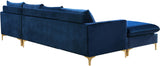 Naomi Velvet Sectional Sofa Set with Reversible Chaise and Customizable Gold & Chrome Legs