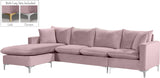 Naomi Velvet Sectional Sofa Set with Reversible Chaise and Customizable Gold & Chrome Legs