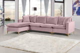 Naomi Velvet Sectional Sofa Set with Reversible Chaise and Customizable Gold & Chrome Legs