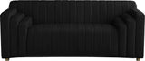 Naya Contemporary Loveseat with Deep Channel Tufting and Gold Metal Legs for Modern Living Spaces