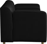 Naya Contemporary Loveseat with Deep Channel Tufting and Gold Metal Legs for Modern Living Spaces