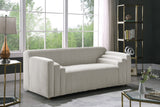 Naya Contemporary Loveseat with Deep Channel Tufting and Gold Metal Legs for Modern Living Spaces