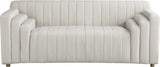 Naya Contemporary Loveseat with Deep Channel Tufting and Gold Metal Legs for Modern Living Spaces