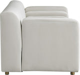 Naya Contemporary Loveseat with Deep Channel Tufting and Gold Metal Legs for Modern Living Spaces