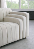 Naya Contemporary Loveseat with Deep Channel Tufting and Gold Metal Legs for Modern Living Spaces