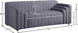 Naya Contemporary Loveseat with Deep Channel Tufting and Gold Metal Legs for Modern Living Spaces