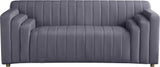 Naya Contemporary Loveseat with Deep Channel Tufting and Gold Metal Legs for Modern Living Spaces