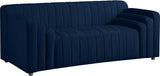 Naya Contemporary Loveseat with Deep Channel Tufting and Gold Metal Legs for Modern Living Spaces