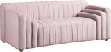 Naya Contemporary Loveseat with Deep Channel Tufting and Gold Metal Legs for Modern Living Spaces