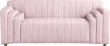 Naya Contemporary Loveseat with Deep Channel Tufting and Gold Metal Legs for Modern Living Spaces