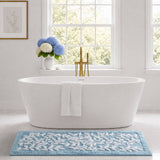 Leaf Cotton Tufted Anti-Skid Bath Rug, Blue
