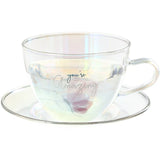 Amazing 7 oz Glass Teacup & Saucer Butterfly Design
