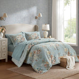 Vintage-Floral Inspired Comforter Set, Soft Blue