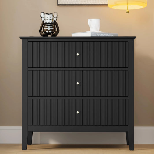 Large Fluted 3 Drawer Dresser, Modern Nightstand Cabinet
