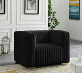 Ravish Contemporary Chair with Deep Channel Tufting and Gold & Chrome Legs for Modern Living Spaces