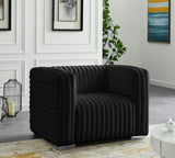 Ravish Contemporary Chair with Deep Channel Tufting and Gold & Chrome Legs for Modern Living Spaces