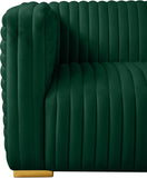 Ravish Contemporary Chair with Deep Channel Tufting and Gold & Chrome Legs for Modern Living Spaces