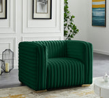 Ravish Contemporary Chair with Deep Channel Tufting and Gold & Chrome Legs for Modern Living Spaces