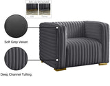 Ravish Contemporary Chair with Deep Channel Tufting and Gold & Chrome Legs for Modern Living Spaces